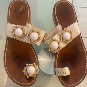Stylish Cream Sandals with Pearl Accents